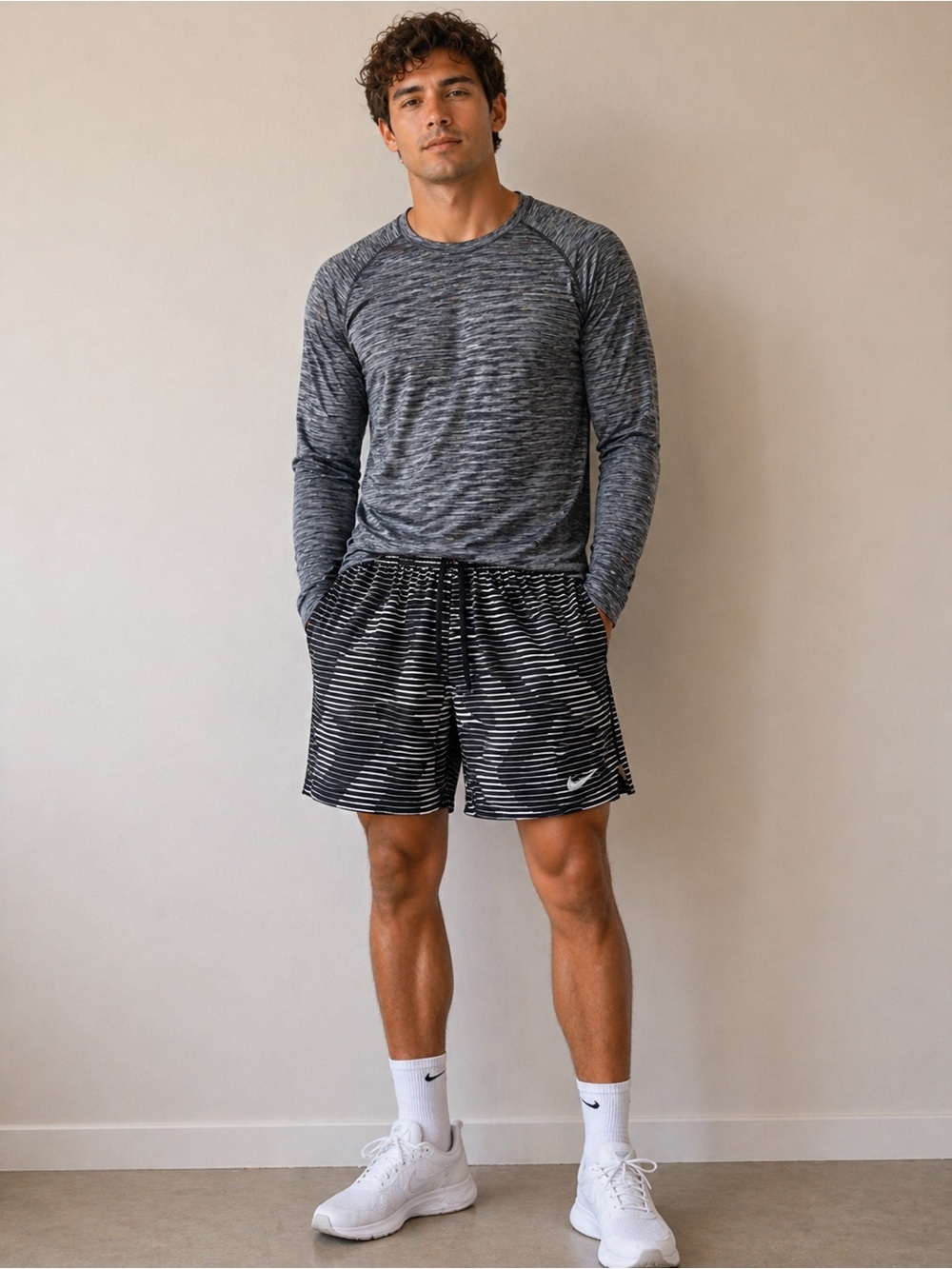 Nike Men’s Black and White Striped Athletic Shorts